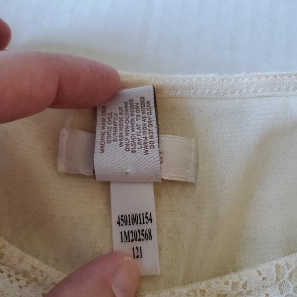 Chico's Lace Overlay Sheer Blouse with Batwing Sleeves - Picture 9 of 11